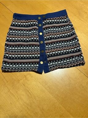 SHEIN Blue Tribal Print Button-Front Mini Skirt